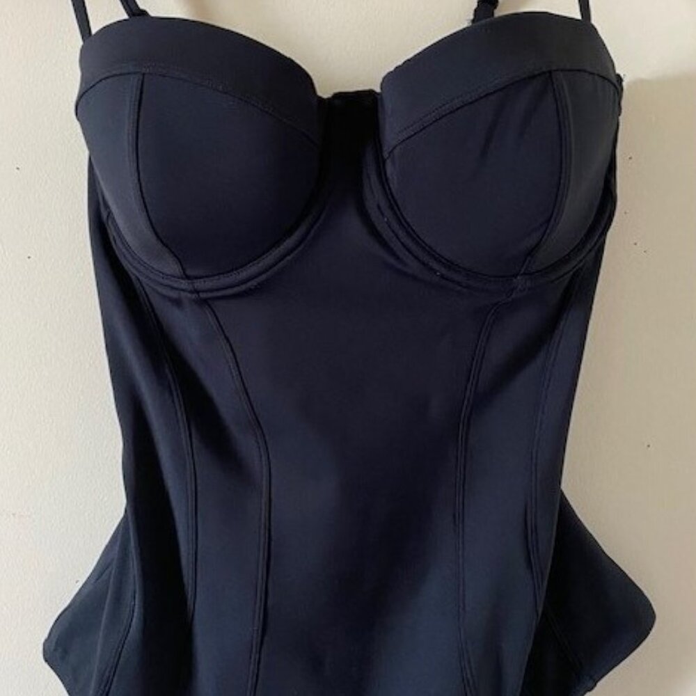 Black One-Piece Swimsuit Cinched Lace-Up Waist - Picture 3 of 9